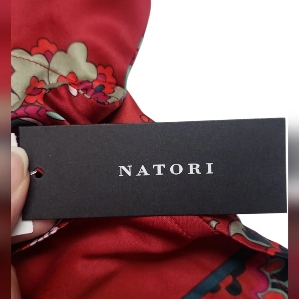 NWT Natori Satin Paisley Floral Button Front Pajama Top Artsy Asian